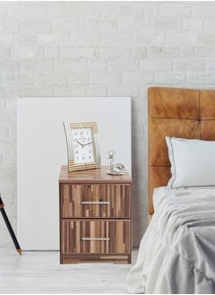 AFT Slim Minimalist Design Nightstand /bedside Table / Mid Century Modern Design bedside table / Nightstand with 2 Drawers and Sturdy MDF Frame, Perfect for Modern Bedroom and living room Space, Ideal for small spaces, it combines functionality with style, offering storage without taking up much room. (Teak Block Dark brown) Arfan  - Image 3