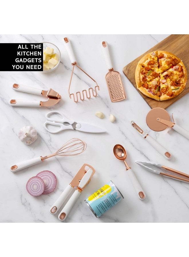 كوك ويذ كولرز مجموعة أدوات مطبخ "اطبخ بألوان" من الفولاذ المقاوم للصدأ بمقابض ناعمة الملمس، ١٠ قطع، نحاسي، أبيض - Image 2