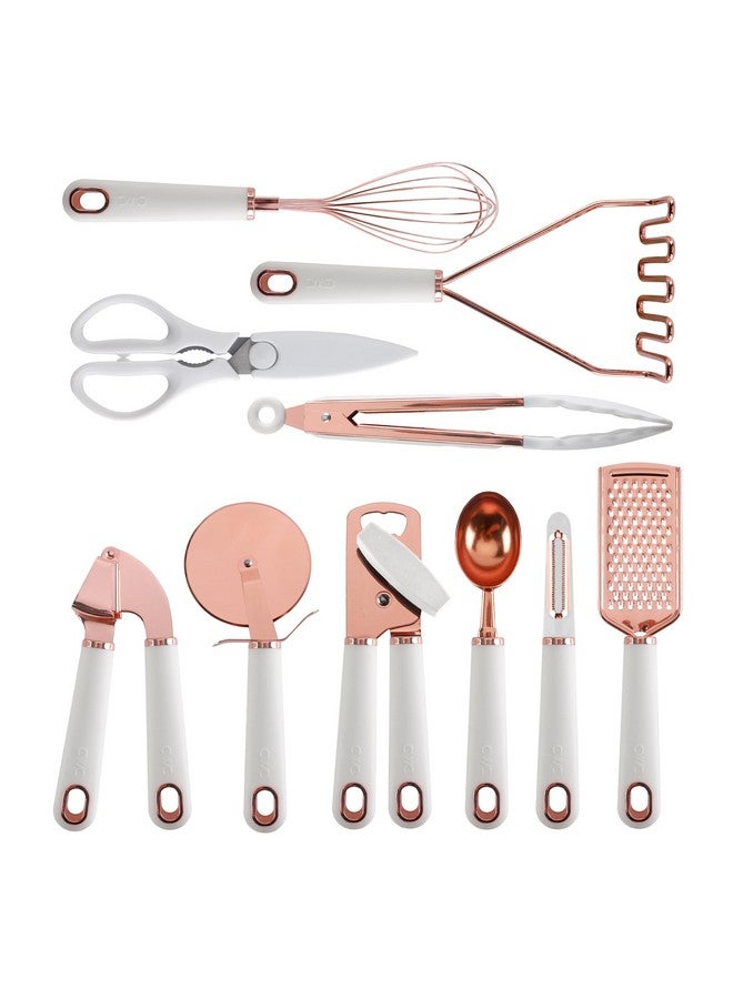 كوك ويذ كولرز مجموعة أدوات مطبخ "اطبخ بألوان" من الفولاذ المقاوم للصدأ بمقابض ناعمة الملمس، ١٠ قطع، نحاسي، أبيض - Image 1