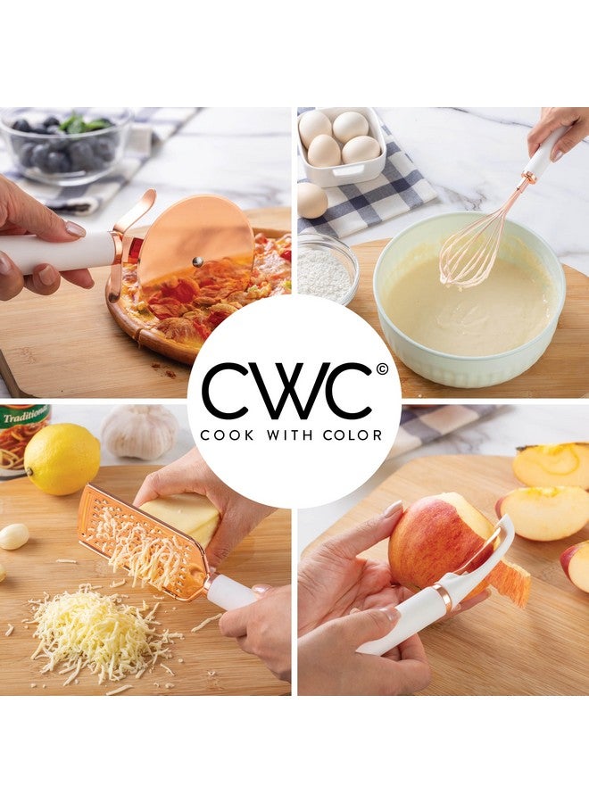 كوك ويذ كولرز مجموعة أدوات مطبخ "اطبخ بألوان" من الفولاذ المقاوم للصدأ بمقابض ناعمة الملمس، ١٠ قطع، نحاسي، أبيض - Image 3