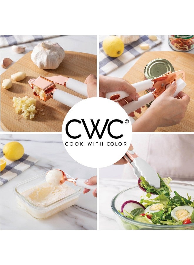 كوك ويذ كولرز مجموعة أدوات مطبخ "اطبخ بألوان" من الفولاذ المقاوم للصدأ بمقابض ناعمة الملمس، ١٠ قطع، نحاسي، أبيض - Image 4
