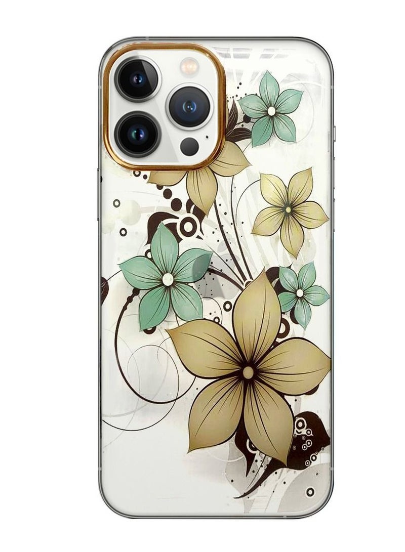 JOWAY iPhone 13 Pro Floral Clear Case Ultra Slim Shockproof Flower Print Transparent Cover Design 5 - Image 1