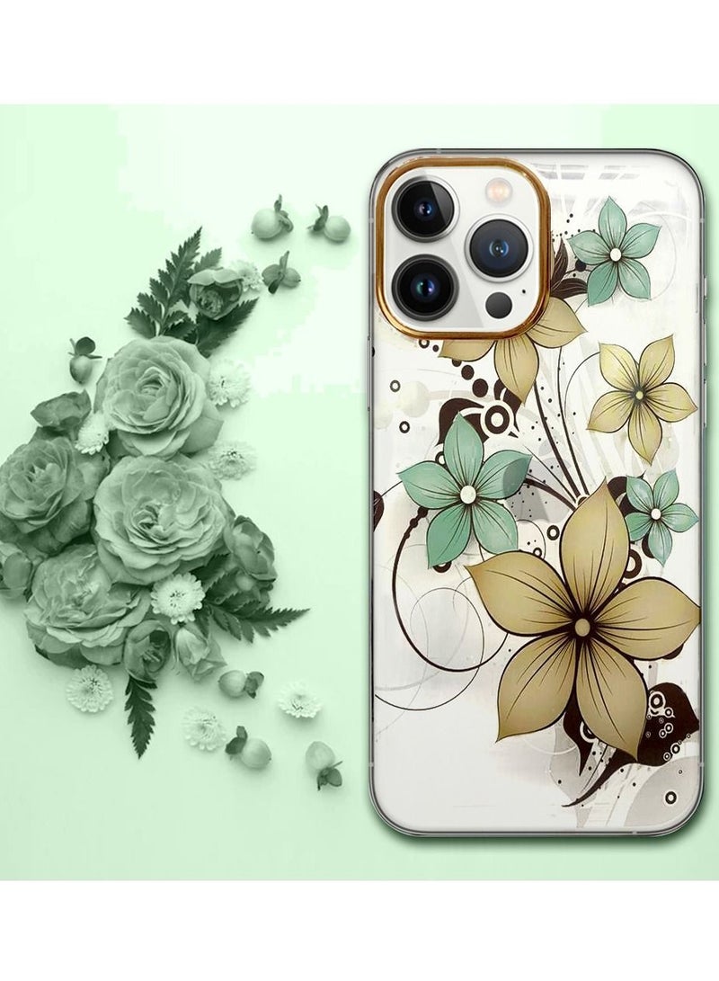 JOWAY iPhone 13 Pro Floral Clear Case Ultra Slim Shockproof Flower Print Transparent Cover Design 5 - Image 4