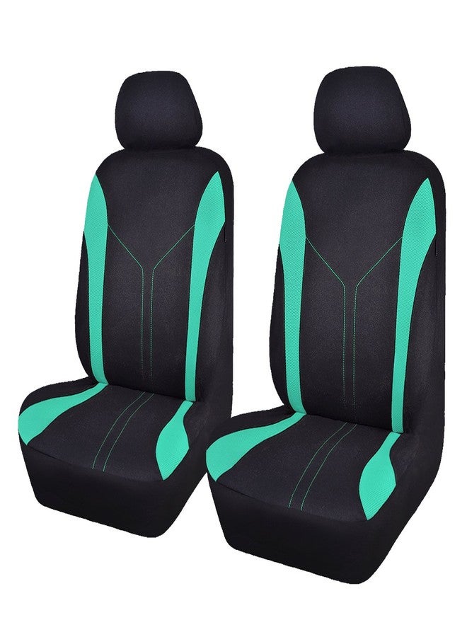 Flying Banner Universal Fit Car Seat Cover Sets Mesh Fabric Splicing Polyester Cover (2 Fronts, Black and Mint green) - Image 1