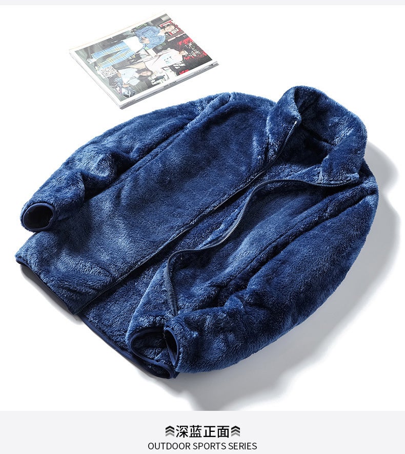 Autumn and winter men's plush baseball uniform men's polar fleece fleece jacket couple's plush warm jacket men's fleece jacket women - Image 1