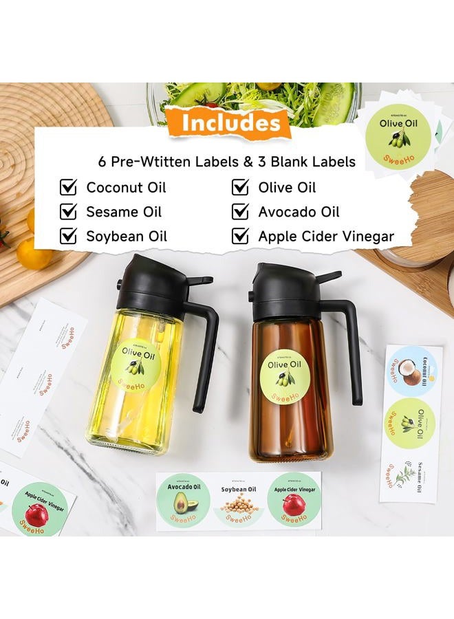 SweeHo Oil Sprayer for Cooking,470ml Cooking Olive Oil Sprayer and Oil Dispenser 2 In 1, Food-grade Glass Oil Spray Bottle Mister for Air Fryer, BBQ, Griddle (Black+dark brown glass and color label) - Image 5
