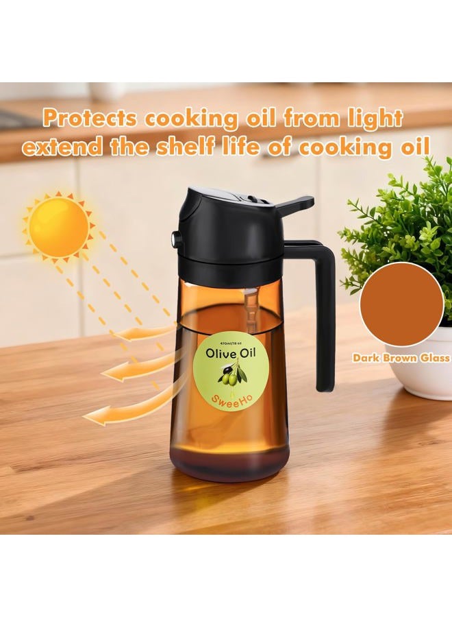 SweeHo Oil Sprayer for Cooking,470ml Cooking Olive Oil Sprayer and Oil Dispenser 2 In 1, Food-grade Glass Oil Spray Bottle Mister for Air Fryer, BBQ, Griddle (Black+dark brown glass and color label) - Image 2