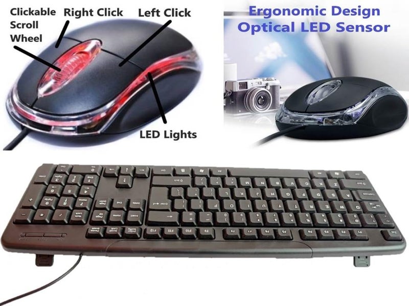 Anjo 5 in 1 Combo of Wired Keyboard, Wired Mouse, Anti-Skid Mouse Pad, 4 Ports USB Hub 3.0 Type A & OTG C to A Type - Image 2