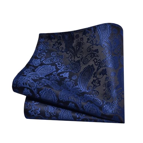 GUSLESON Navy Blue Mens Paisley Wedding Necktie Pocket Square Cufflinks and Lapel Pin Brooch Set (IN6105-29) - Image 3