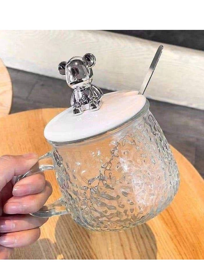 Mug Glass For Coffee And Tea With Cover And Spoon  - Image 1