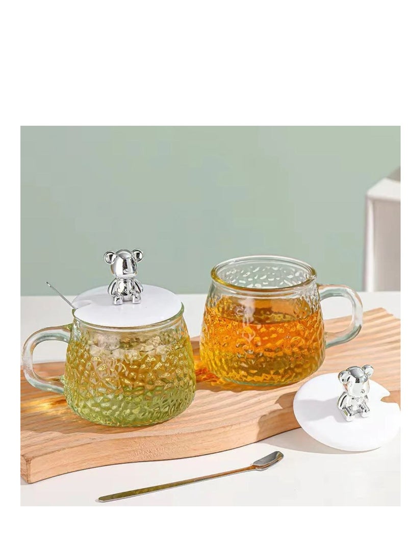 Mug Glass For Coffee And Tea With Cover And Spoon  - Image 2