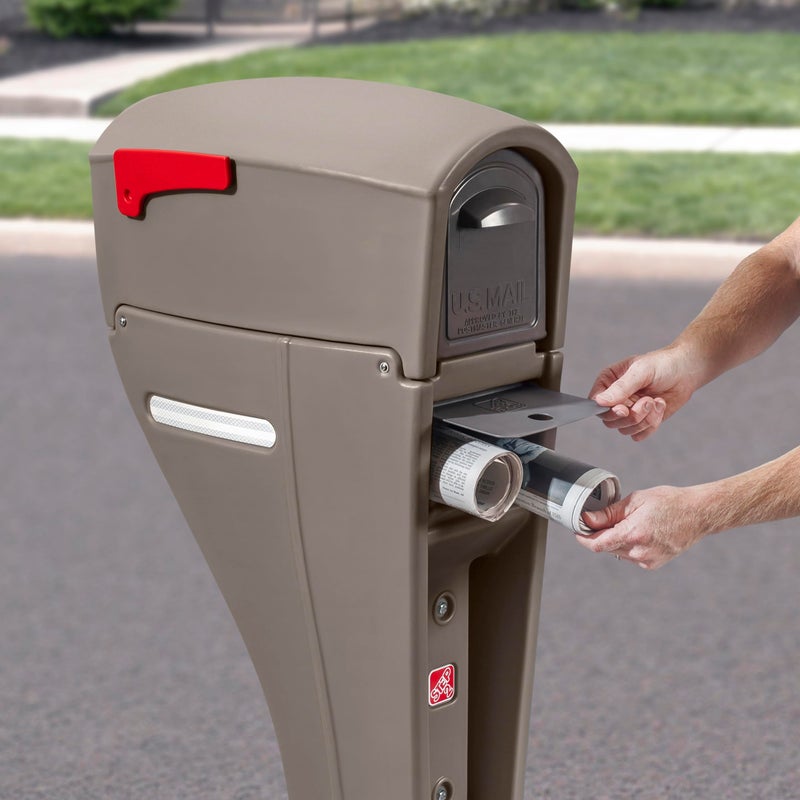 Step2 Mailmaster Streamline Mailbox & Post, Weather Resistant, Large Outdoor Mailboxes, Made of Durable Plastic, Easy to Install, Flag Included, Mocha - Image 3