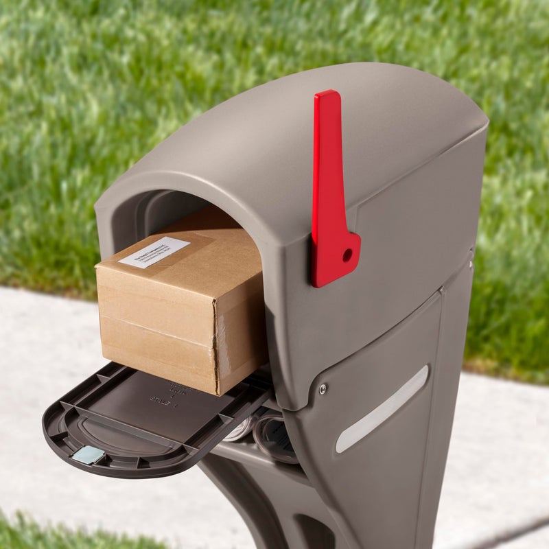 Step2 Mailmaster Streamline Mailbox & Post, Weather Resistant, Large Outdoor Mailboxes, Made of Durable Plastic, Easy to Install, Flag Included, Mocha - Image 2
