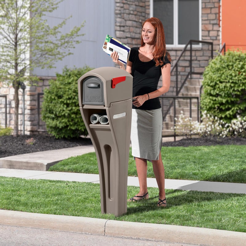 Step2 Mailmaster Streamline Mailbox & Post, Weather Resistant, Large Outdoor Mailboxes, Made of Durable Plastic, Easy to Install, Flag Included, Mocha - Image 5