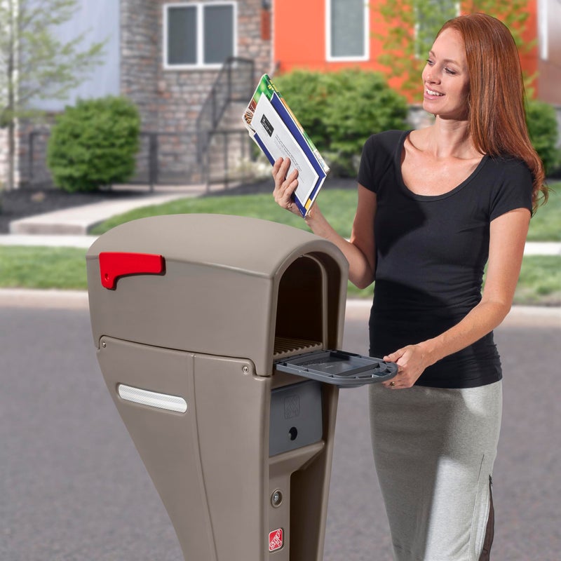 Step2 Mailmaster Streamline Mailbox & Post, Weather Resistant, Large Outdoor Mailboxes, Made of Durable Plastic, Easy to Install, Flag Included, Mocha - Image 4