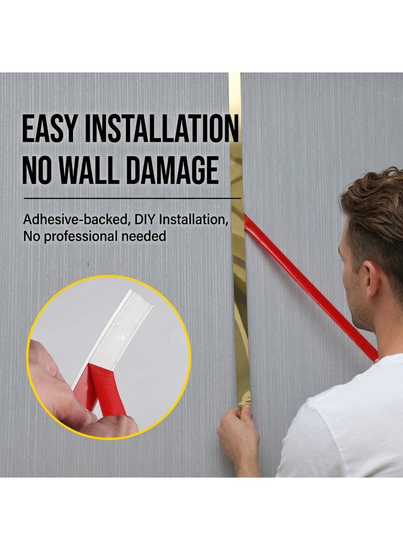 Reelyo Gold Wall Decorative Strips, Wall Art Tape Trim Molding, 3M Peel and Stick Mirror Finish Stainless Steel Decorative Trim Strip, Flexible Waterproof Self-Adhesive Gold Wall Molding Border, Thick Metal Wall Art Line for Ceiling, Floor, Cabinet, Tile Edge, Furniture & DIY Craft Decoration, Multiple Width Options - Image 2