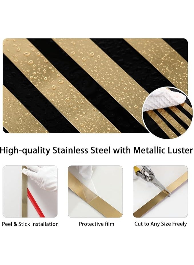 Reelyo Gold Wall Decorative Strips, Wall Art Tape Trim Molding, 3M Peel and Stick Mirror Finish Stainless Steel Decorative Trim Strip, Flexible Waterproof Self-Adhesive Gold Wall Molding Border, Thick Metal Wall Art Line for Ceiling, Floor, Cabinet, Tile Edge, Furniture & DIY Craft Decoration, Multiple Width Options - Image 5