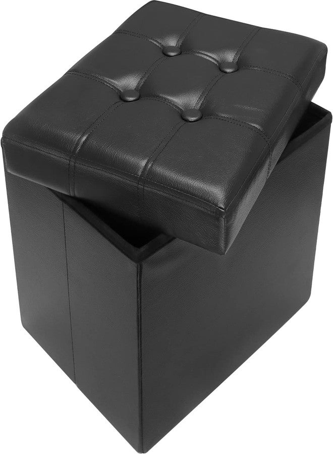 AmasSmile Storage Ottoman Folding Foot Rest Stool, Leather Footstool Bench, Short Ottoman Stool, Storage Foot Rest Store, Books (Black, 17" D x 13" W x 13" H) - Image 1