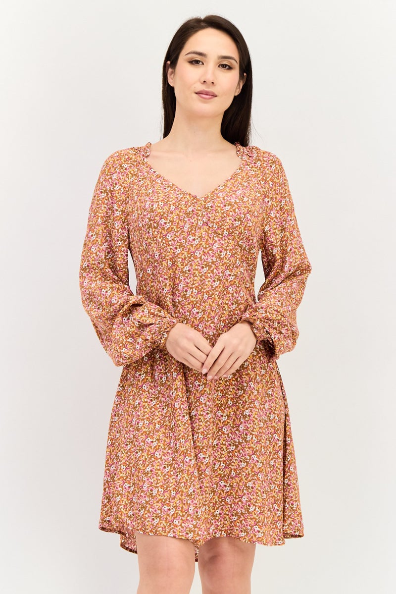 promod فستان ميني مزخرف بالورود للنساء، متعدد الألوان - Image 1