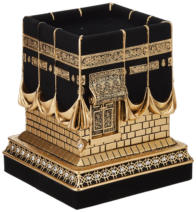 Gunes ديكور طاولة المنزل نموذج مقلد للكعبة تمثال حامل كتب هدية عيد (كبير، ذهبي) - Image 1