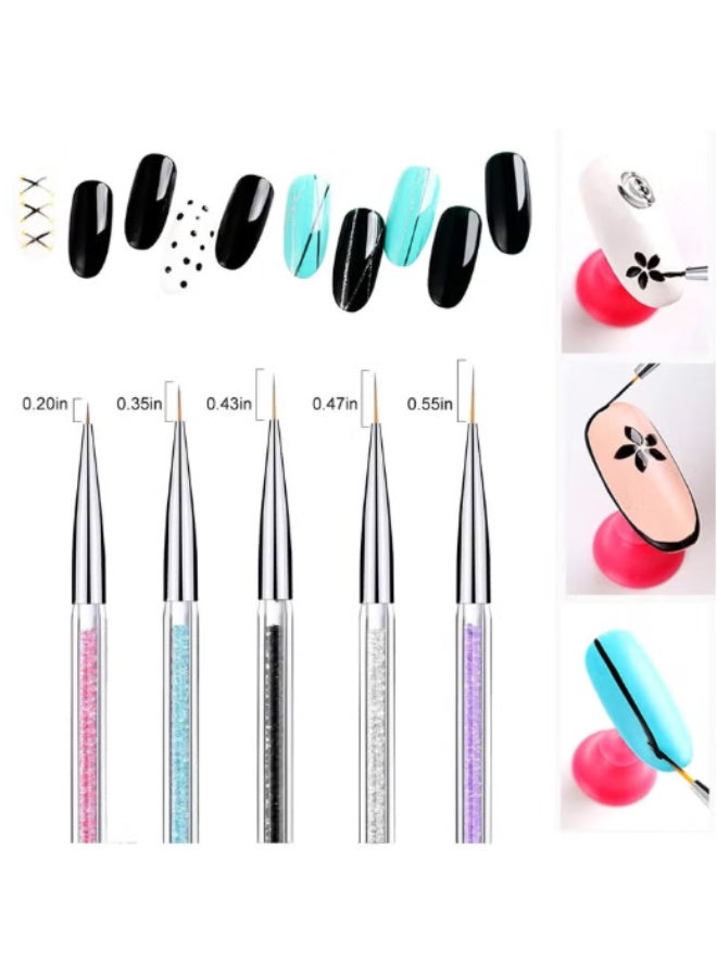 virenia 5Pcs Nail Art Drawing Liner Brushes – Fine Tip Detail Brushes for Nail Painting, 3D Art, Gel Polish, Acrylic – Precise Line Work, Durable & Easy to Clean – Professional Nail Design Tools for Beginners & Pros – Perfect for Stripes, Flowers, Marble, Ombre, French Tips – Great Gift for Nail Artists & DIY Enthusiasts - Image 3