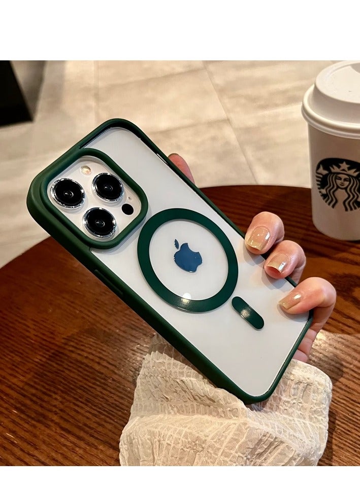 AROAQ Magnetic Clear Phone Case For Iphone,  Wireless Charge Magsafe Transparent Case, Anti-scratch Drop Protection Magnetic Case For Iphone 15 Pro Max, 15 Plus, Pro, ( Green) - Image 1