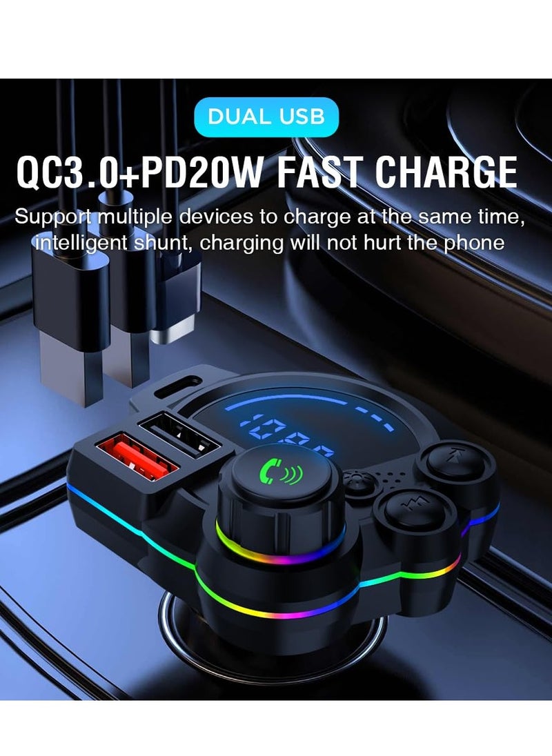 Excefore - Bluetooth 5.3 FM Transmitter for Car, QC3.0 & PD20W Adapter, MP3 Player, Supports TF Card & USB Disk, Wireless Receiver, Hands-Free Calling, LED Display, Car Bluetooth Adapter - Image 1