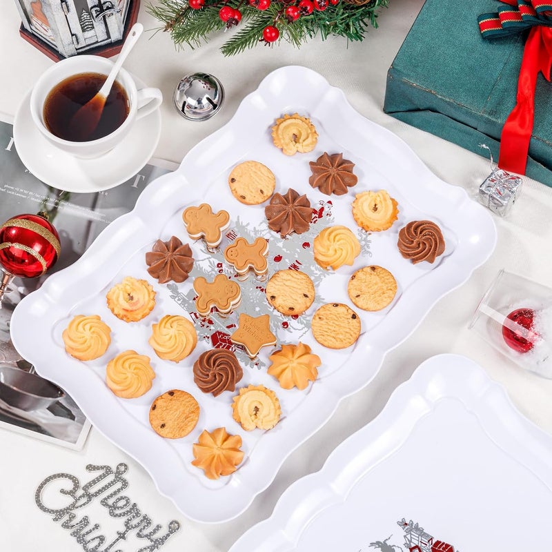 LUODA MirthMood 6Pack 15 x 10 Rectangular Plastic Food Platters with Silver Tree Design Reusable Christmas Cookie  Party Trays for Snacks and Candy - Image 5