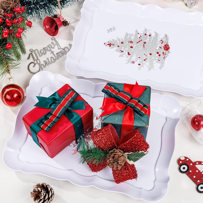 LUODA MirthMood 6Pack 15 x 10 Rectangular Plastic Food Platters with Silver Tree Design Reusable Christmas Cookie  Party Trays for Snacks and Candy - Image 3