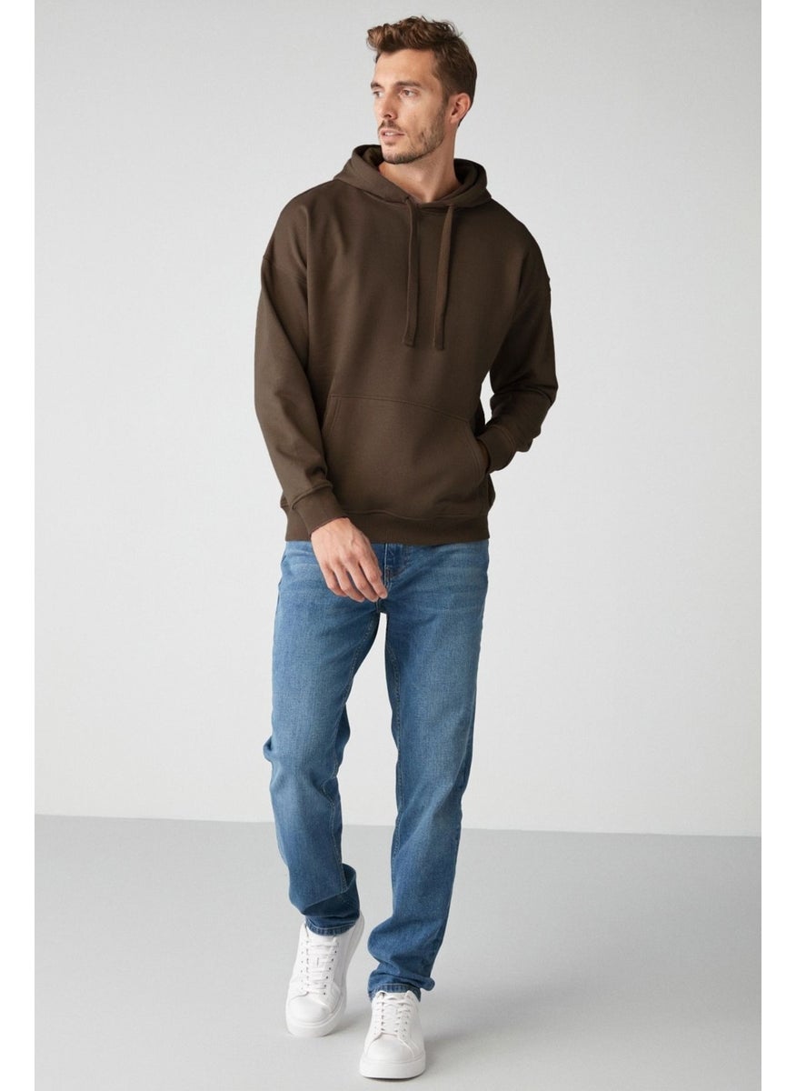 Steve Men's Soft Fabric Corded Oversize Hooded Kangaroo Pocket Brown Sweatshirt - pzsku/Z4160DECCE439E6FCBDF6Z/45/_/1741624352/e7bf017d-4079-4caf-86ae-0a81a5850048