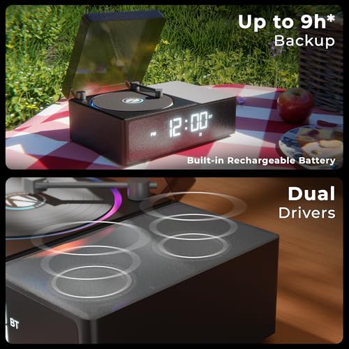 Zebronics 10W Portable Bluetooth v6.0 Speaker, Dual 5.2cm Drivers, 9hr Backup, Retro CD Design, 6 Ambient Sound Effects, TWS Support, Passive Radiator, Built-in Clock, Alarm & Call Function (Echospin) - Image 3