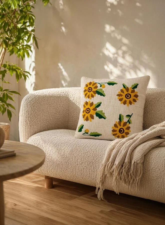 Styli 1-Piece Embroidered Square Cushion Cover 18X18Inches, Cotton