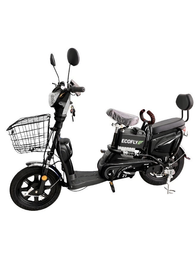 ECOFLY Electric Scooter Delivery E-Bike for Adults 500W 48V High Speed 58KM/H 3 Gear Modes Double Seat with Backrest Front Basket Mobile Charging Holder Digital Display Anti-Theft System 16 Inch Tires Black - Image 3