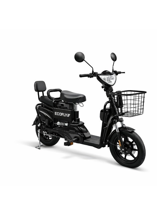 ECOFLY Electric Scooter Delivery E-Bike for Adults 500W 48V High Speed 58KM/H 3 Gear Modes Double Seat with Backrest Front Basket Mobile Charging Holder Digital Display Anti-Theft System 16 Inch Tires Black - Image 5