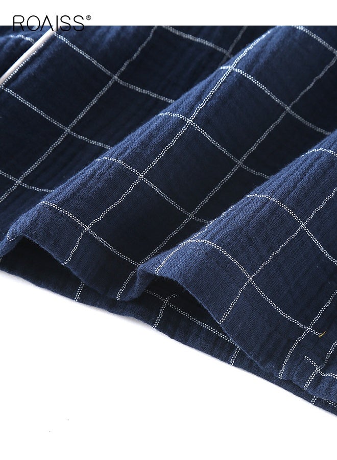 رويس طقم رجالي من قطعتين من خيوط القطن المنقوشة، بنطلون بسيط بأكمام قصيرة، ملابس منزلية من القطن الخالص، بيجامات، طقم ملابس مريحة، قابلة للتهوية، ناعمة، خفيفة الوزن، ملابس كاجوال - Image 5