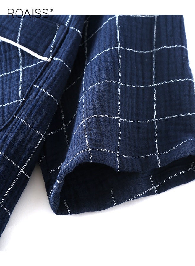 رويس طقم رجالي من قطعتين من خيوط القطن المنقوشة، بنطلون بسيط بأكمام قصيرة، ملابس منزلية من القطن الخالص، بيجامات، طقم ملابس مريحة، قابلة للتهوية، ناعمة، خفيفة الوزن، ملابس كاجوال - Image 4