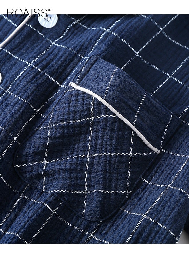 رويس طقم رجالي من قطعتين من خيوط القطن المنقوشة، بنطلون بسيط بأكمام قصيرة، ملابس منزلية من القطن الخالص، بيجامات، طقم ملابس مريحة، قابلة للتهوية، ناعمة، خفيفة الوزن، ملابس كاجوال - Image 3