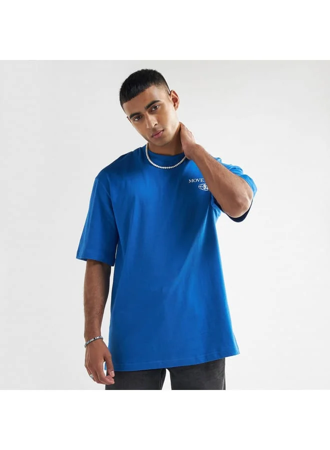 Splash FAV Typography Print T-shirt with Short Sleeves and Crew Neck