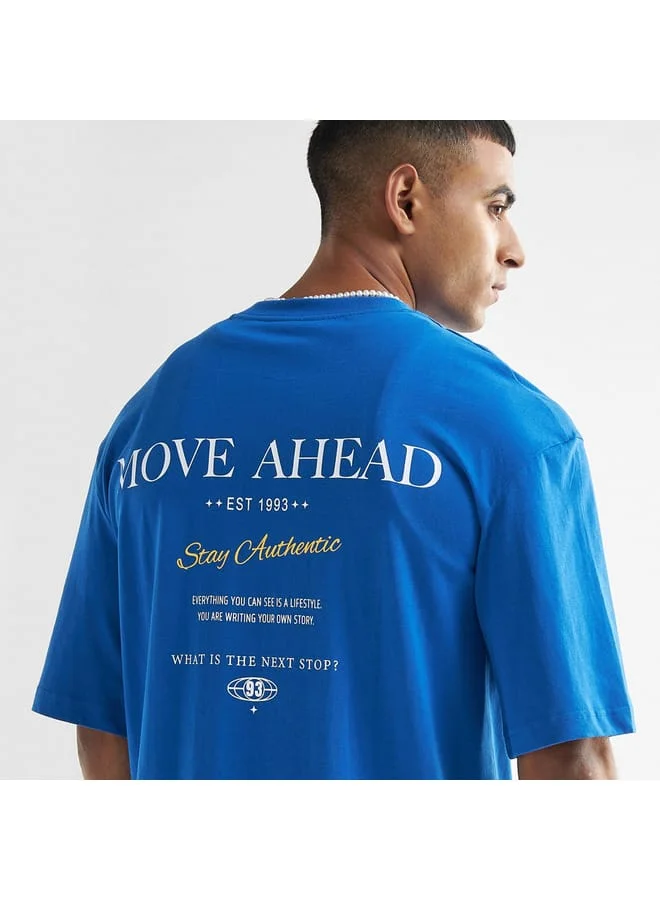 Splash FAV Typography Print T-shirt with Short Sleeves and Crew Neck