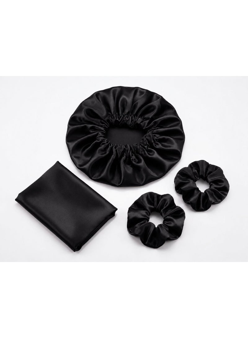Life Style set of 4 original silk haircare 1 Satin bonnet set +2 hair tie +1 satin pillowcase - Image 1