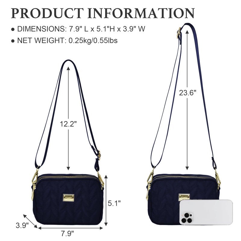 WITERY Small Crossboby Purse for Women - Waterproof Nylon Crossbody Phone Bag Shoulder Bag with Adjustable Strap, Lightweight Ladies Quilted Multi-Pocket Small Purses Travel Handbags - Image 4