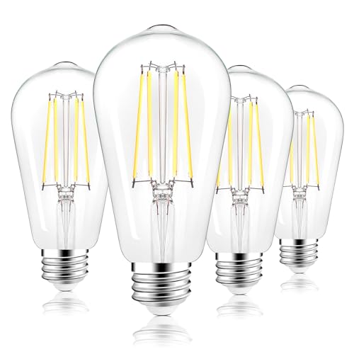 PARTPHONER LED Light Bulbs Dimmable Vintage Edison Bulb, E26 LED Bulb 60W Equivalent 720 Lumens, Daylight 5000K, ST58 Antique LED Filament Bulb CRI 85+, Clear Glass, Pack of 4, PABB042DN4 - Image 1