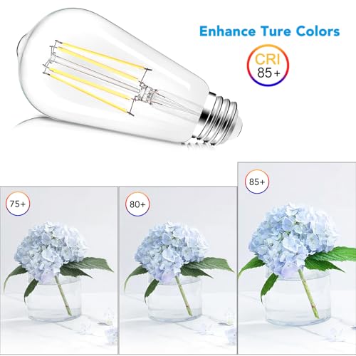 PARTPHONER LED Light Bulbs Dimmable Vintage Edison Bulb, E26 LED Bulb 60W Equivalent 720 Lumens, Daylight 5000K, ST58 Antique LED Filament Bulb CRI 85+, Clear Glass, Pack of 4, PABB042DN4 - Image 4