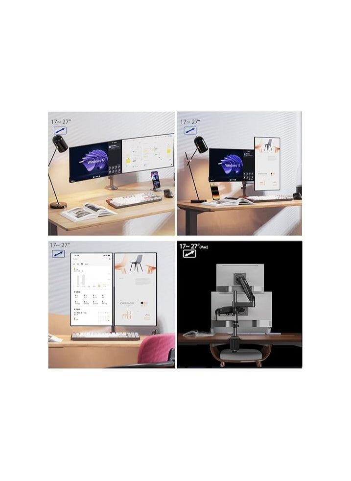 NB NORTH BAYOU - Dual Monitor Arm Dual Monitor Stand for Two 17" to 27" Screens with Load Capacity 4.4~19.8lbs for Each Monitor, VESA 75x75 & 100x100, Full Motion Dual Monitor Desk Mount, Black | H180 - Image 1