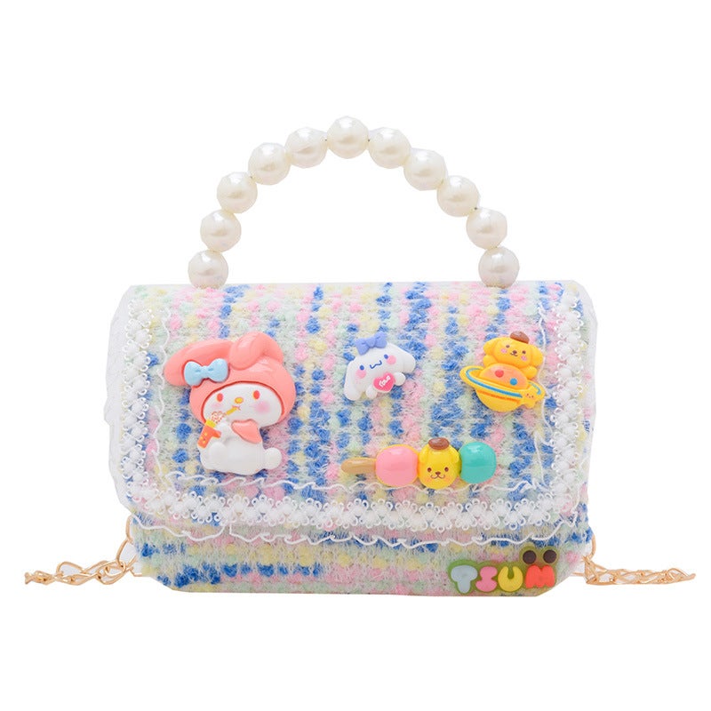 Kids Chain Strap Shoulder Bag for Autumn Winter Blue color 