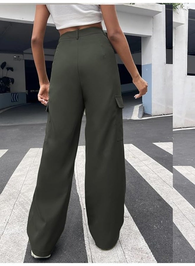 GRECIILOOKS Cargo Pants For Woman | Trousers For Womans |High Waist Trouser for Women – Flared Parachute Pants with Side Pockets |Womens Cargo Pant | Elegant for College & Events (pack of 2) - Image 4