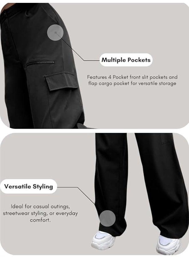 GRECIILOOKS Cargo Pants For Woman | Trousers For Womans |High Waist Trouser for Women – Flared Parachute Pants with Side Pockets |Womens Cargo Pant | Elegant for College & Events (pack of 2) - Image 2