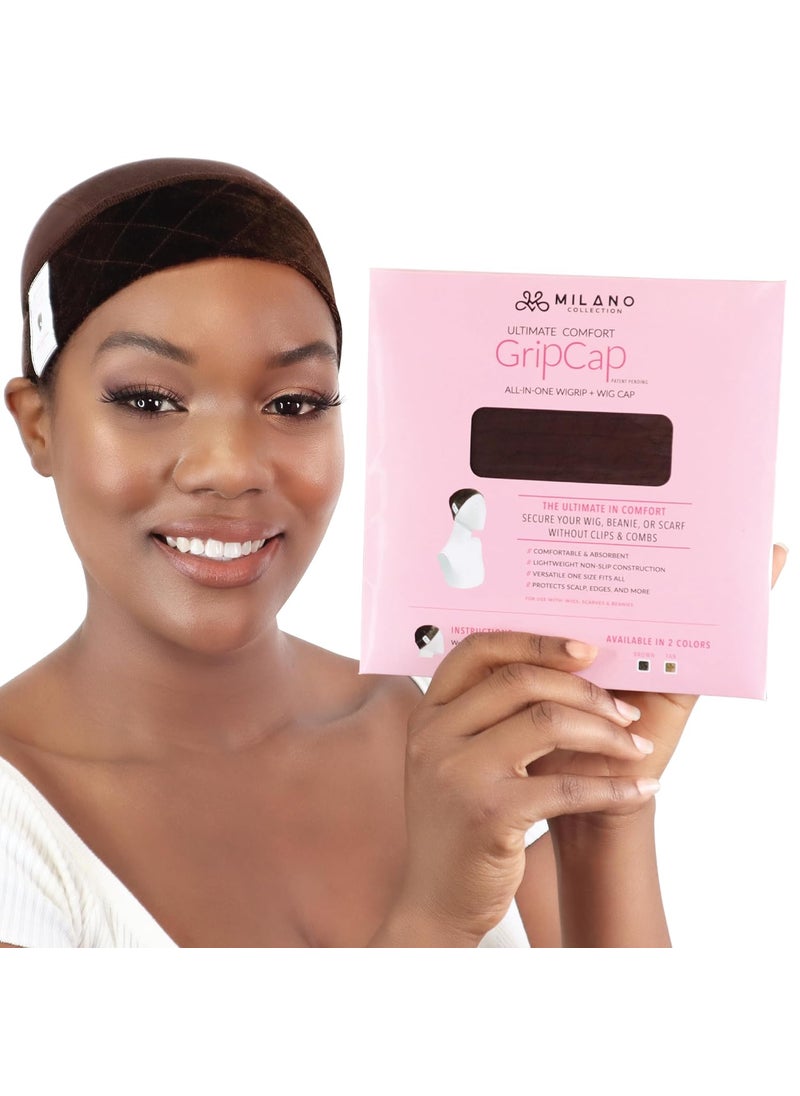 MILANO COLLECTION MILANO COLLECTION Ultimate GripCap AllInOne Under Wig Cap for Women Comfortable Wig Cap with Grip Band That Is AntiSlip  Features Adjustable Closure One Size Fits All Brown 1 Pack 