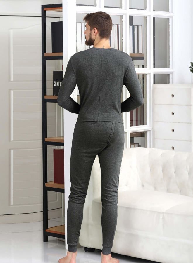 COLORFULLEAF Men's Cotton Thermal Underwear Henley Union Suits Onesies Base Layer (Dark Grey, XL), Dark Grey, XL - Image 4