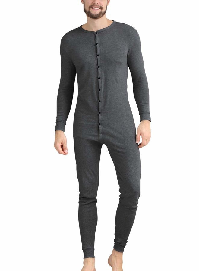 COLORFULLEAF Men's Cotton Thermal Underwear Henley Union Suits Onesies Base Layer (Dark Grey, XL), Dark Grey, XL - Image 1